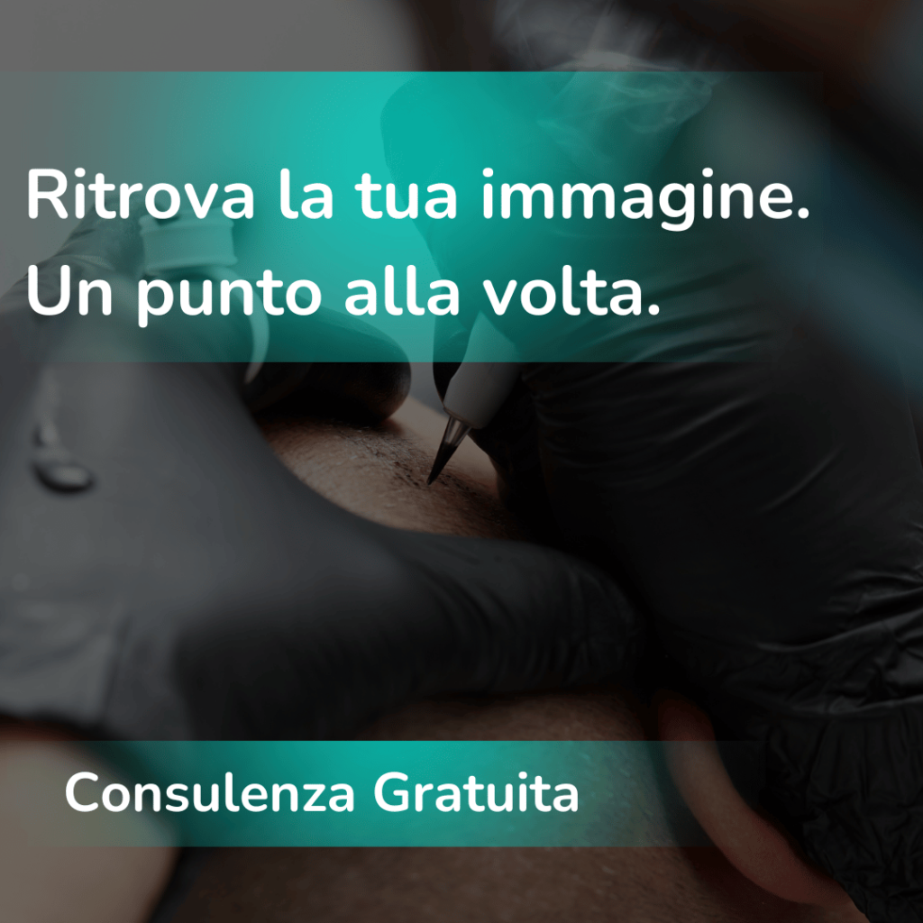 Dettaglio di un dermografo professionale utilizzato durante una seduta di tricopigmentazione per infoltimento del cuoio capelluto.